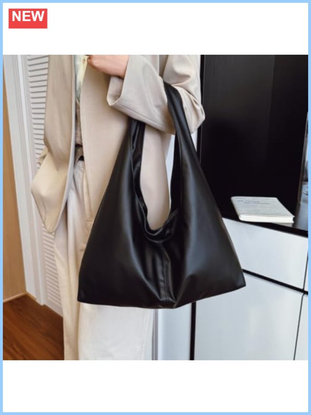 Wrinkle PU Leather Oversized Triangle Hobo Tote Bag for Women Minimalist Large